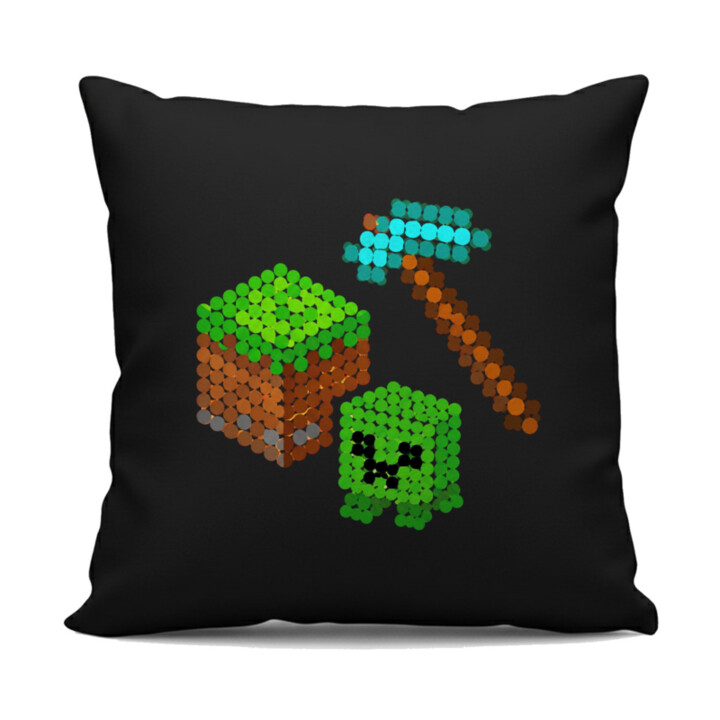 Kockový svet z bodiek - deň bodky - čierny vankúš s potlačou - inšpirované Minecraftom