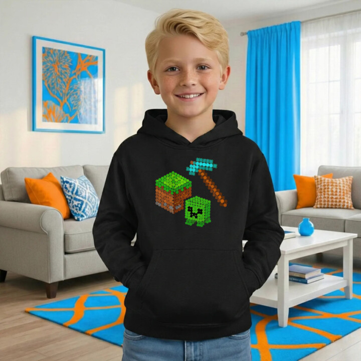 Kockový svet z bodiek - deň bodky - detská mikina s potlačou - inšpirované Minecraftom