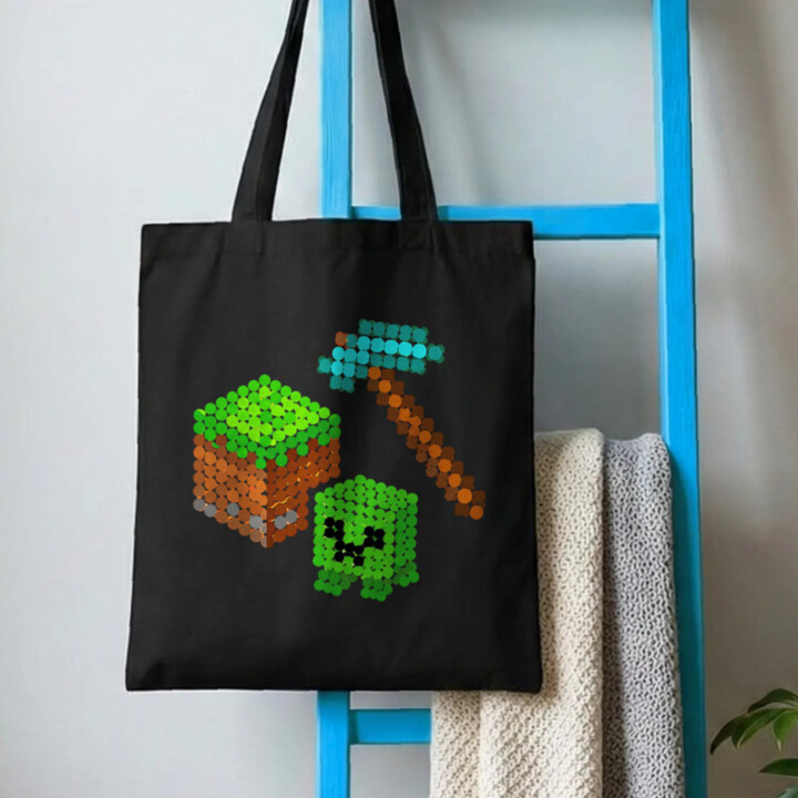 Kockový svet z bodiek - deň bodky - bavlnená taška s potlačou - inšpirované Minecraftom