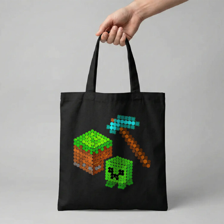 Kockový svet z bodiek - deň bodky - bavlnená taška s potlačou - inšpirované Minecraftom