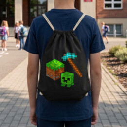 Kockový svet z bodiek - deň bodky - vak na chrbát s potlačou - inšpirované Minecraftom
