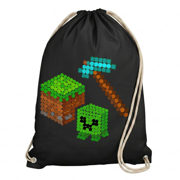 Kockový svet z bodiek - deň bodky - vak na chrbát s potlačou - inšpirované Minecraftom
