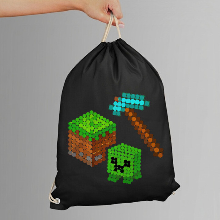 Kockový svet z bodiek - deň bodky - vak na chrbát s potlačou - inšpirované Minecraftom