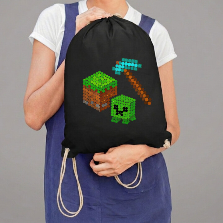 Kockový svet z bodiek - deň bodky - vak na chrbát s potlačou - inšpirované Minecraftom