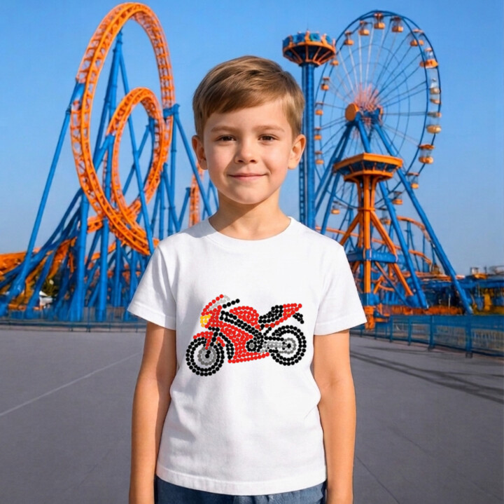 Motorka z bodiek - deň bodky - detské tričko s potlačou