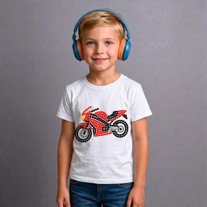 Motorka z bodiek - deň bodky - detské tričko s potlačou