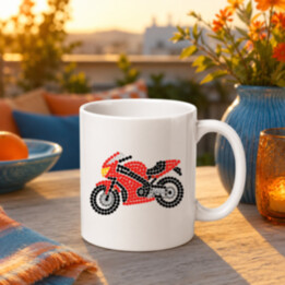 Motorka z bodiek - deň bodky - keramický hrnček s potlačou