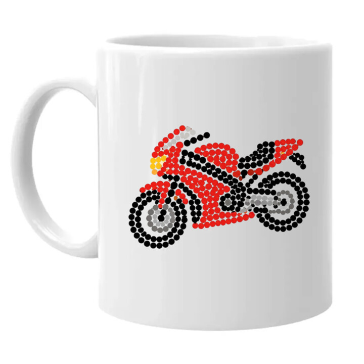 Motorka z bodiek - deň bodky - keramický hrnček s potlačou