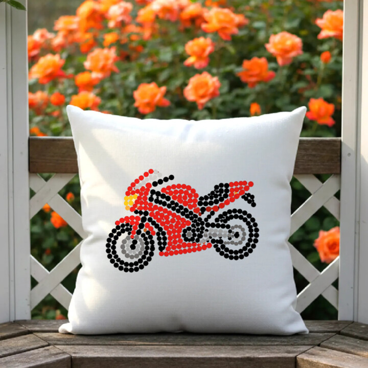 Motorka z bodiek - deň bodky - vankúš s potlačou