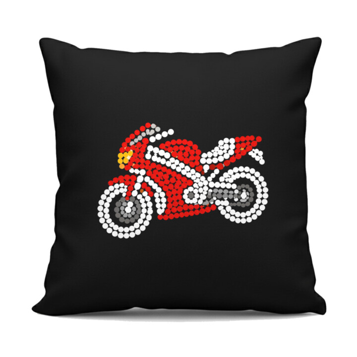 Motorka z bodiek - deň bodky - čierny vankúš s potlačou