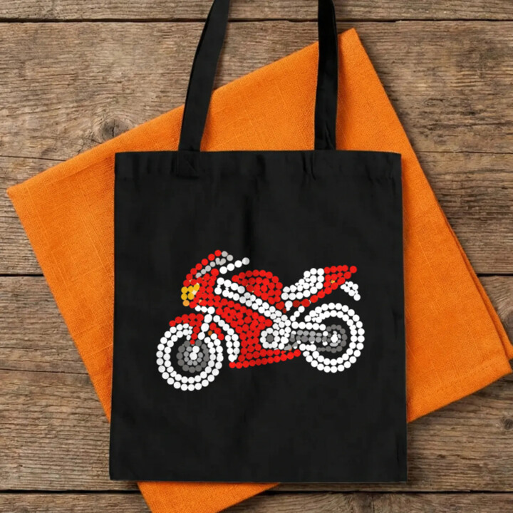 Motorka z bodiek - deň bodky - bavlnená taška s potlačou