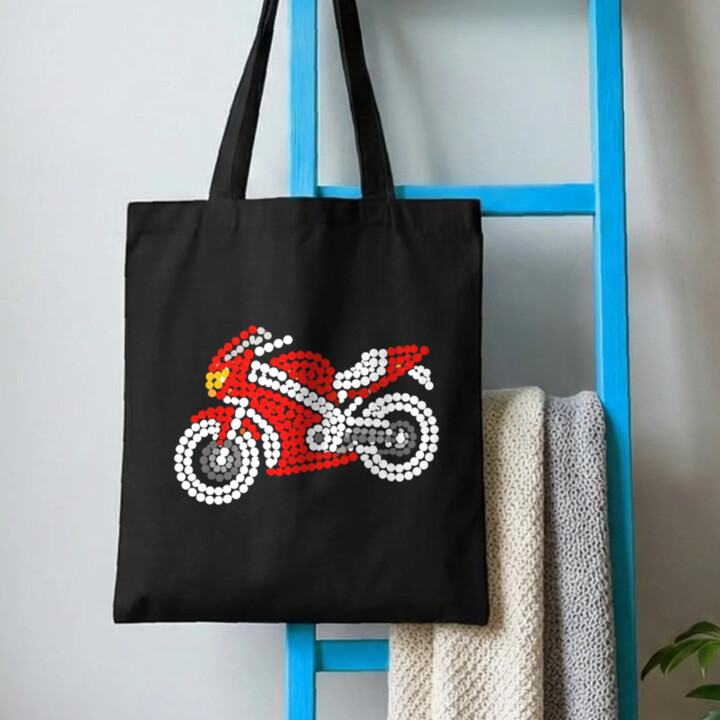 Motorka z bodiek - deň bodky - bavlnená taška s potlačou
