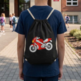 Motorka z bodiek - deň bodky - vak na chrbát s potlačou