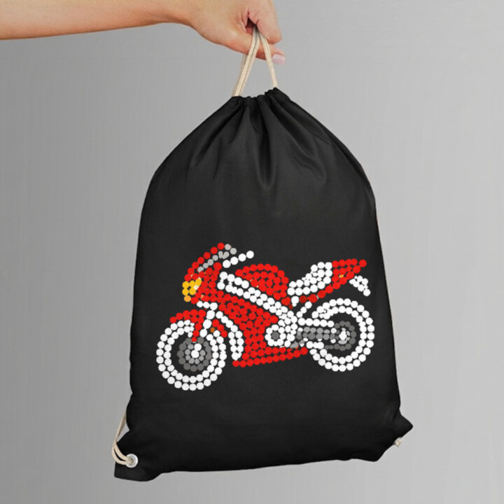 Motorka z bodiek - deň bodky - vak na chrbát s potlačou