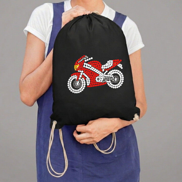 Motorka z bodiek - deň bodky - vak na chrbát s potlačou