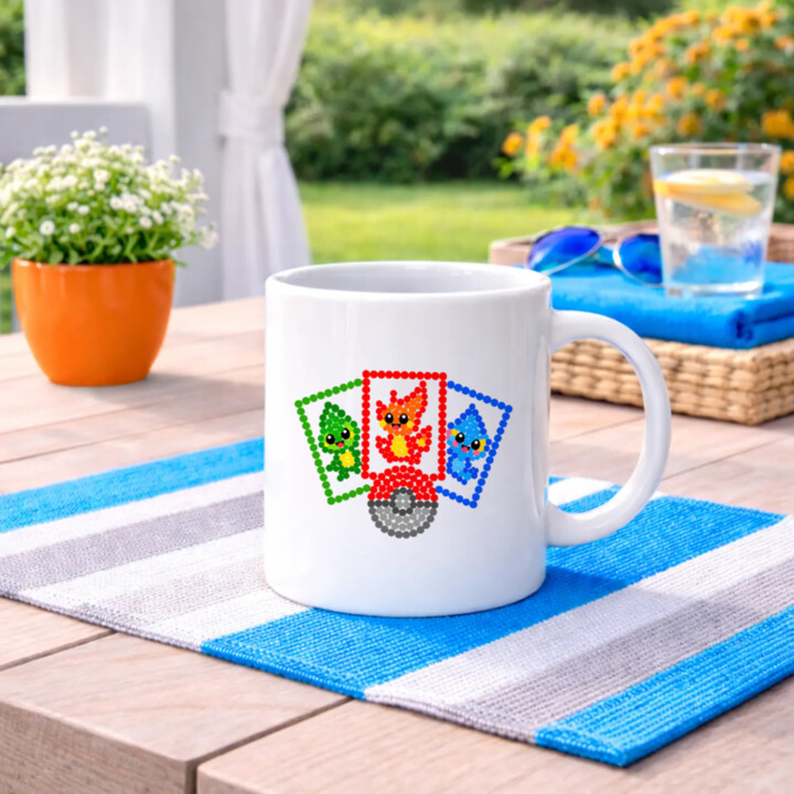 Zberateľské karty z bodiek - deň bodky - keramický hrnček s potlačou - inšpirované Pokémonmi