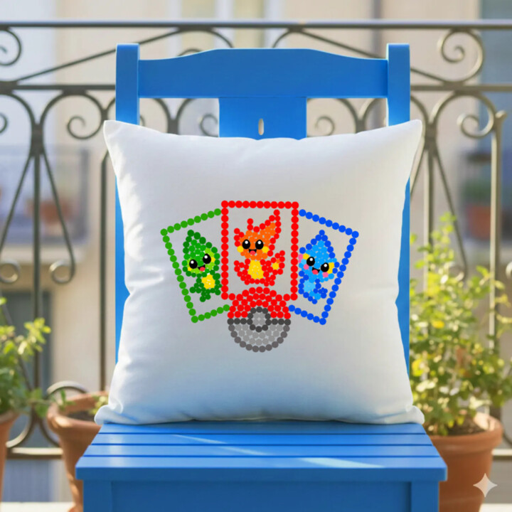 Zberateľské karty z bodiek - deň bodky - vankúš s potlačou - inšpirované Pokémonmi