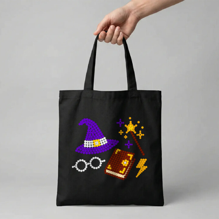 Kúzla a mágia z bodiek - deň bodky - bavlnená taška s potlačou - inšpirované Harrym Potterom