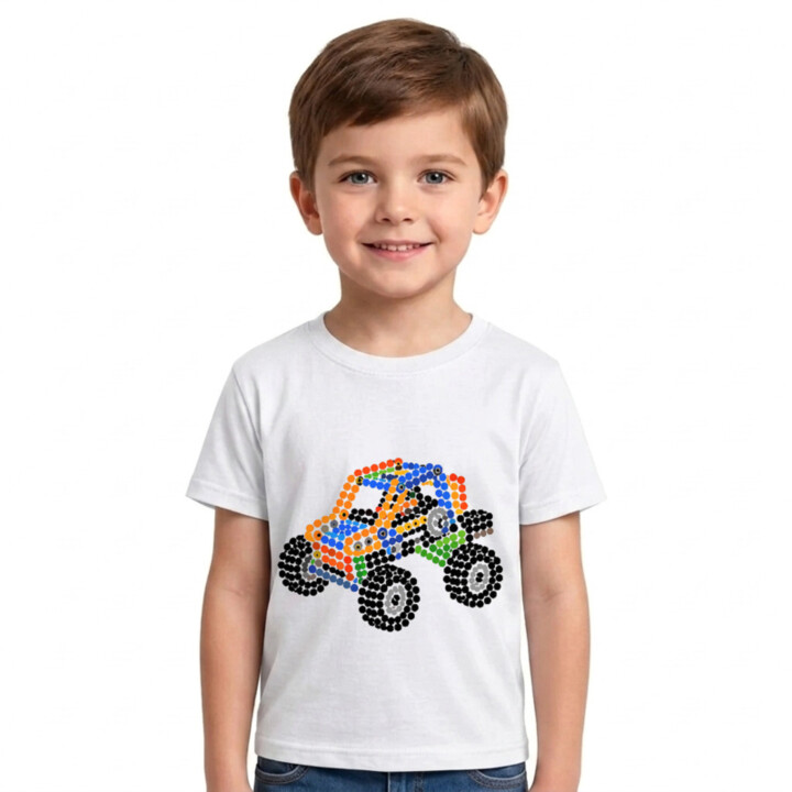 Auto zo stavebnice z bodiek - deň bodky - detské tričko s potlačou - inšpirované LEGO Technic