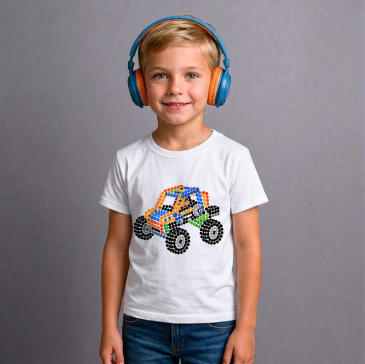 Auto zo stavebnice z bodiek - deň bodky - detské tričko s potlačou - inšpirované LEGO Technic