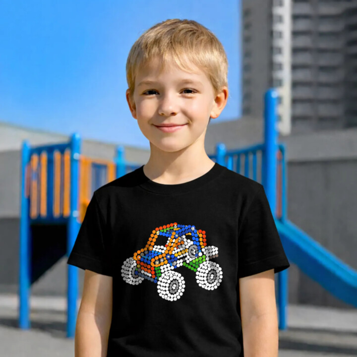 Auto zo stavebnice z bodiek - deň bodky - detské tričko s potlačou - inšpirované LEGO Technic