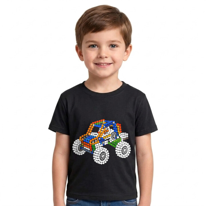 Auto zo stavebnice z bodiek - deň bodky - detské tričko s potlačou - inšpirované LEGO Technic