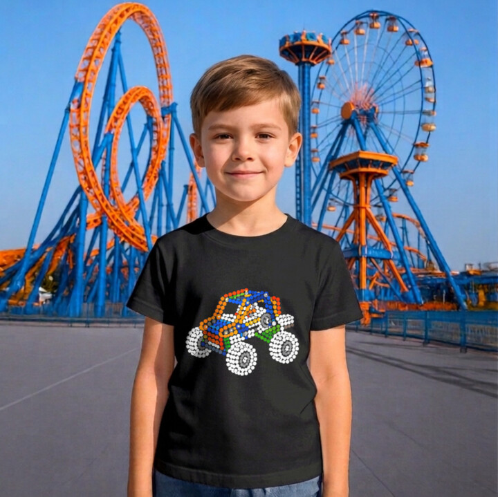 Auto zo stavebnice z bodiek - deň bodky - detské tričko s potlačou - inšpirované LEGO Technic