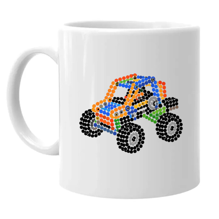 Auto zo stavebnice z bodiek - deň bodky - keramický hrnček s potlačou - inšpirované LEGO Technic