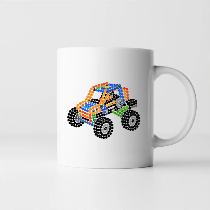 Auto zo stavebnice z bodiek - deň bodky - keramický hrnček s potlačou - inšpirované LEGO Technic