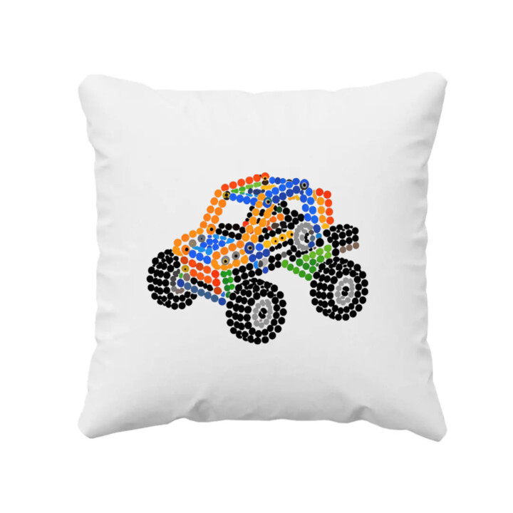 Auto zo stavebnice z bodiek - deň bodky - vankúš s potlačou - inšpirované LEGO Technic