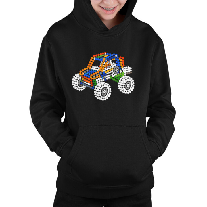 Auto zo stavebnice z bodiek - deň bodky - detská mikina s potlačou - inšpirované LEGO Technic