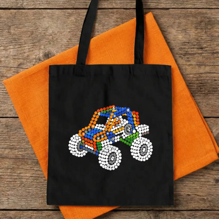 Auto zo stavebnice z bodiek - deň bodky - bavlnená taška s potlačou - inšpirované LEGO Technic