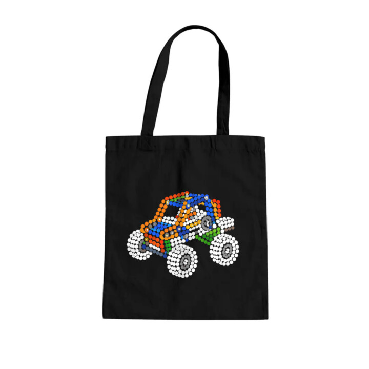 Auto zo stavebnice z bodiek - deň bodky - bavlnená taška s potlačou - inšpirované LEGO Technic