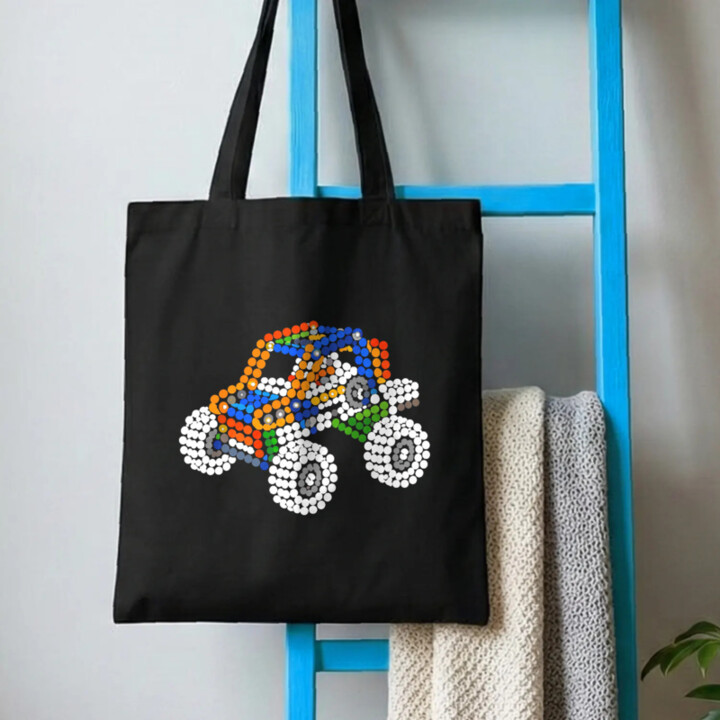 Auto zo stavebnice z bodiek - deň bodky - bavlnená taška s potlačou - inšpirované LEGO Technic