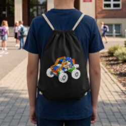 Auto zo stavebnice z bodiek - deň bodky - vak na chrbát s potlačou - inšpirované LEGO Technic