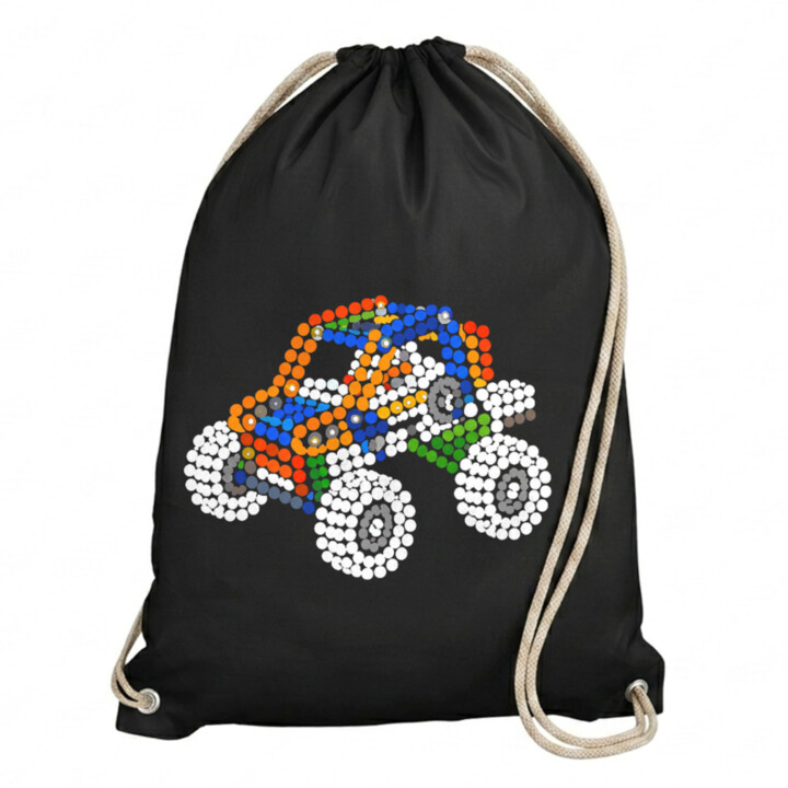Auto zo stavebnice z bodiek - deň bodky - vak na chrbát s potlačou - inšpirované LEGO Technic