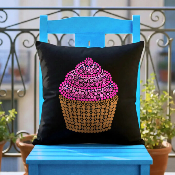 Muffin z bodiek - deň bodky - čierny vankúš s potlačou