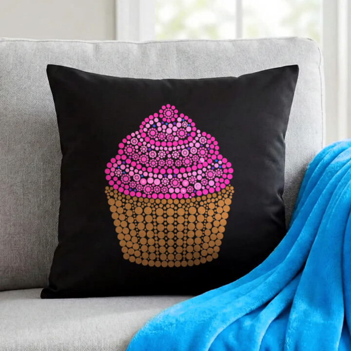 Muffin z bodiek - deň bodky - čierny vankúš s potlačou