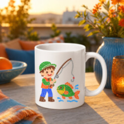 Malý rybár z bodiek - deň bodky - keramický hrnček s potlačou