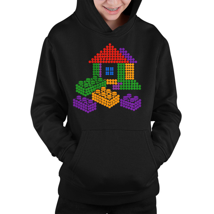 Domček zo stavebnice z bodiek - deň bodky - detská mikina s potlačou - inšpirované kockami LEGO