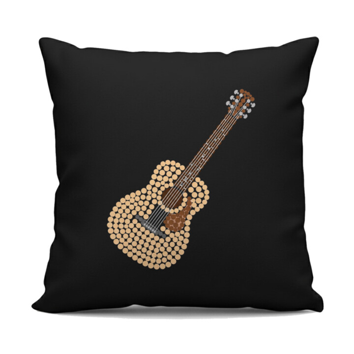 Akustická gitara z bodiek - deň bodky - čierny vankúš s potlačou