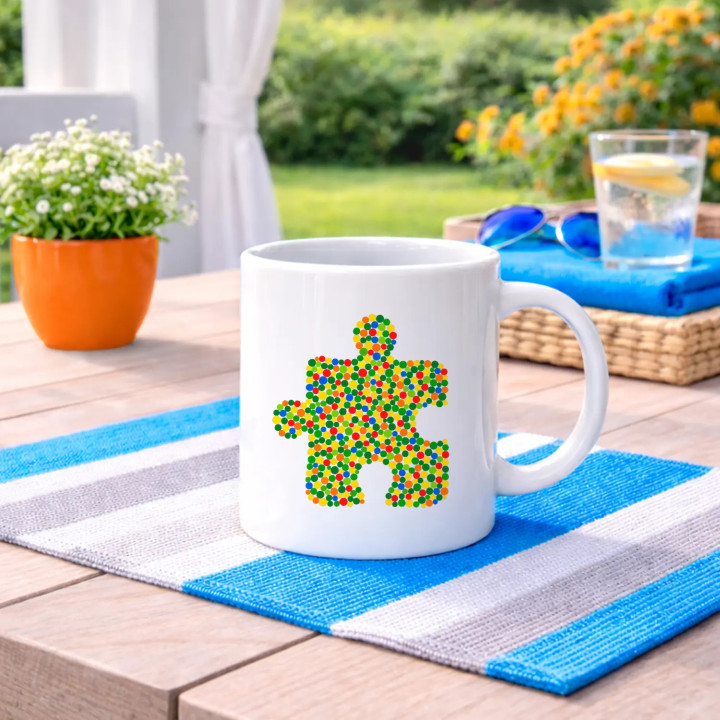 Puzzle z bodiek - deň bodky - keramický hrnček s potlačou