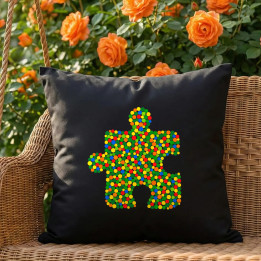 Puzzle z bodiek - deň bodky - čierny vankúš s potlačou