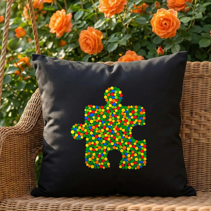 Puzzle z bodiek - deň bodky - čierny vankúš s potlačou
