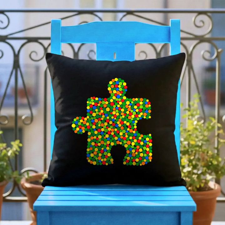 Puzzle z bodiek - deň bodky - čierny vankúš s potlačou