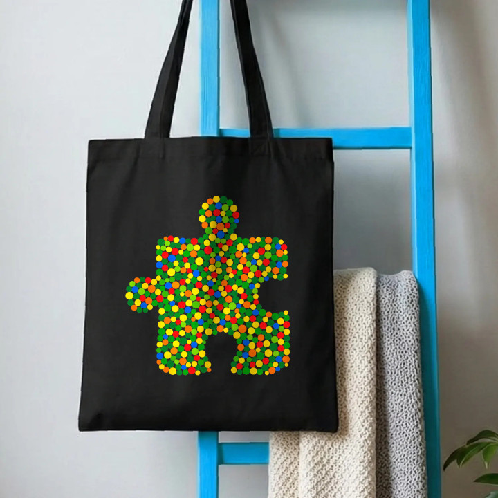 Puzzle z bodiek - deň bodky - bavlnená taška s potlačou