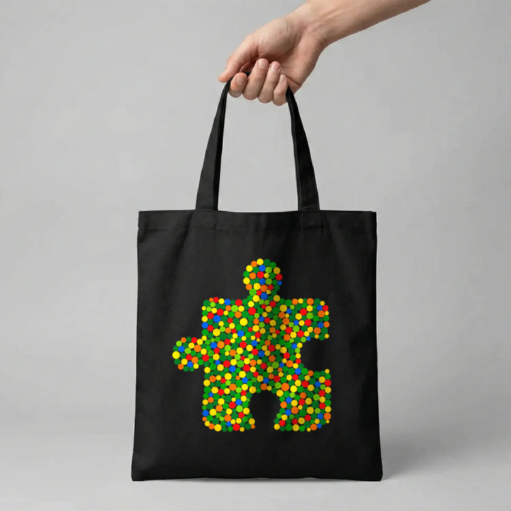 Puzzle z bodiek - deň bodky - bavlnená taška s potlačou