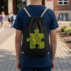 Puzzle z bodiek - deň bodky - vak na chrbát s potlačou