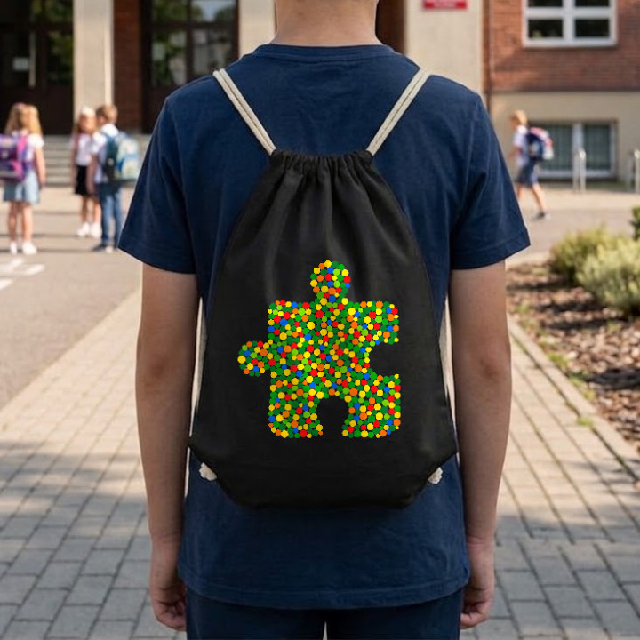 Puzzle z bodiek - deň bodky - vak na chrbát s potlačou