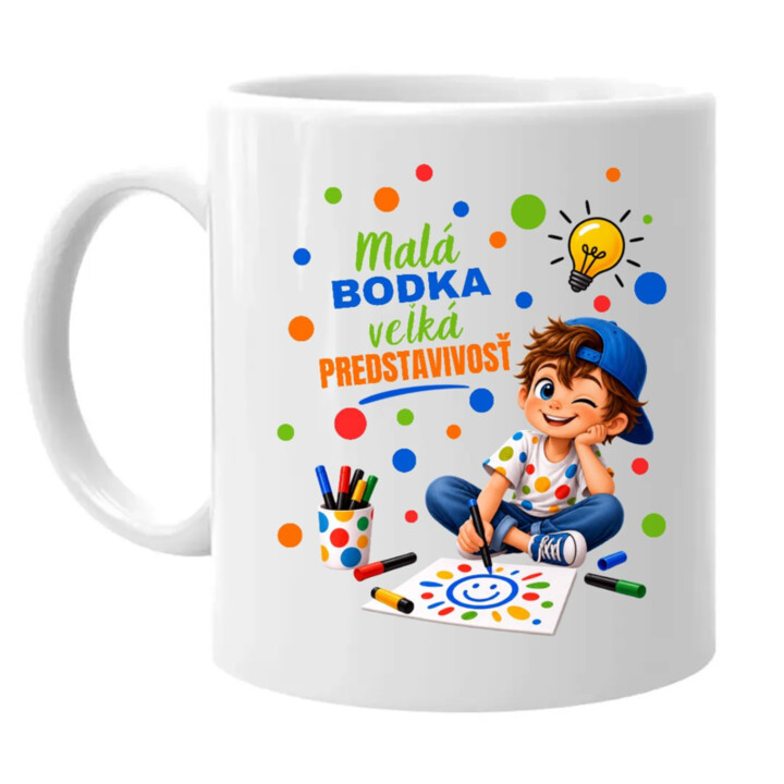 Malá bodka veľká predstavivosť - deň bodky - keramický hrnček s potlačou